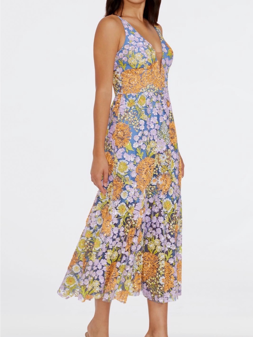 Dress the Population Floral V-Neck Midi Dress